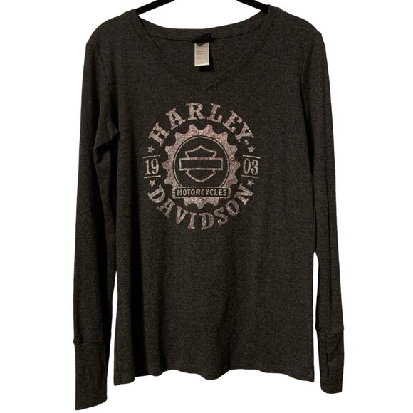 Harley Davidson Shirt Women's Long Sleeve Dark Gray Roanoke Rapids NC Size L - Picture 1 of 4